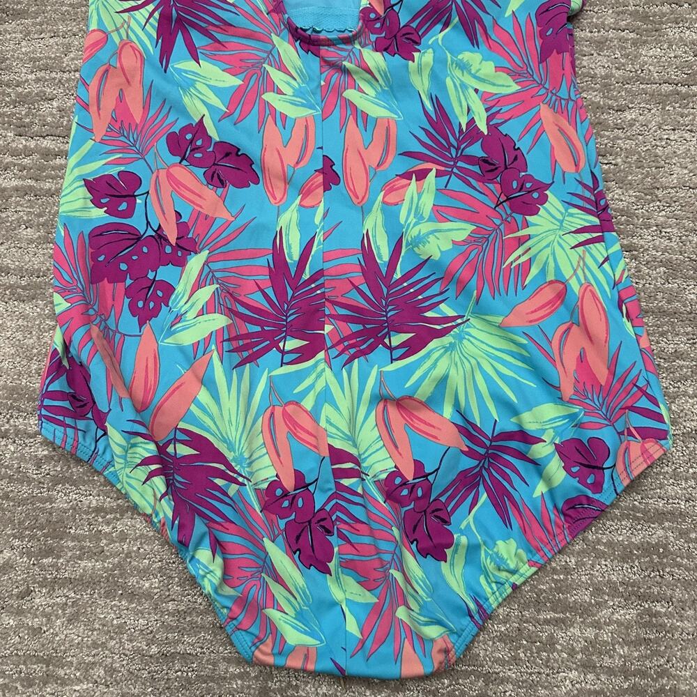 Lands' End Swimsuit Womens 16L Blue Floral Tropical One Piece Bathing Suit - Picture 6 of 13